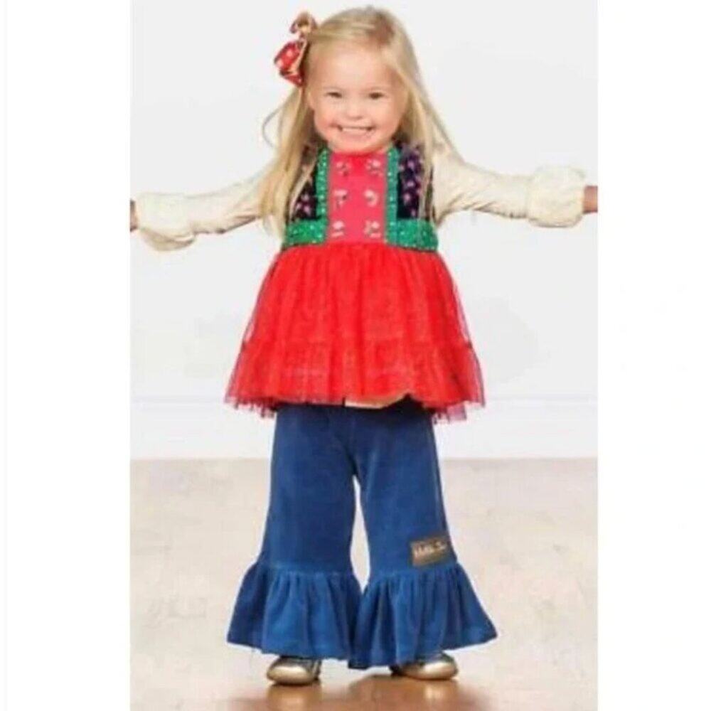 Matilda Jane CAROLING AWAY Top 2 Girls Sparkle Red Tulle Velour Make Believe 2 a